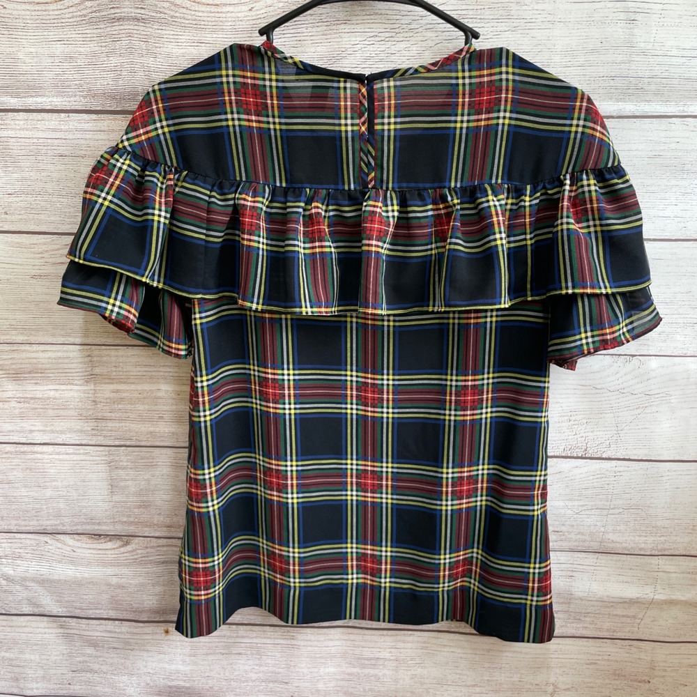 J CREW EDIE TARTAN PLAID RUFFLE SLEEVE TOP - Picture 4 of 5